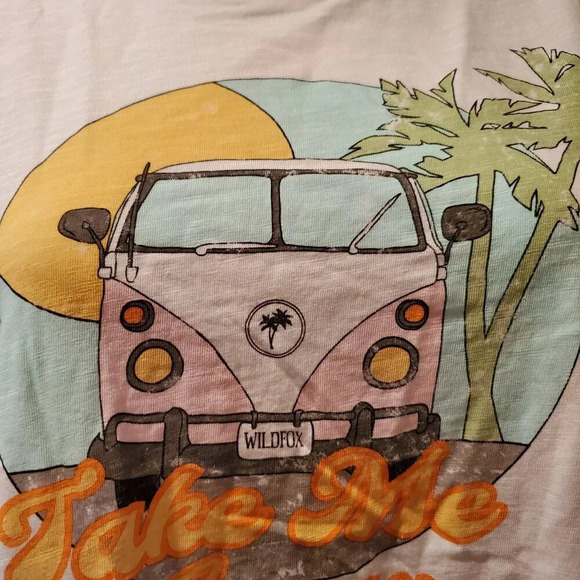 NWT Wildfox Take Me Away VW Van Beach Graphic T-Shirt White L - Picture 4 of 5